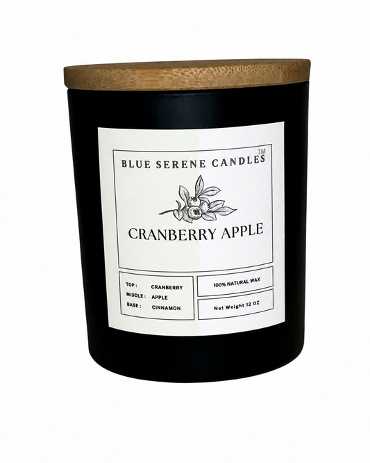 Cranberry Apple fall candle with neutral cream-and-white label - Blue Serene Candles