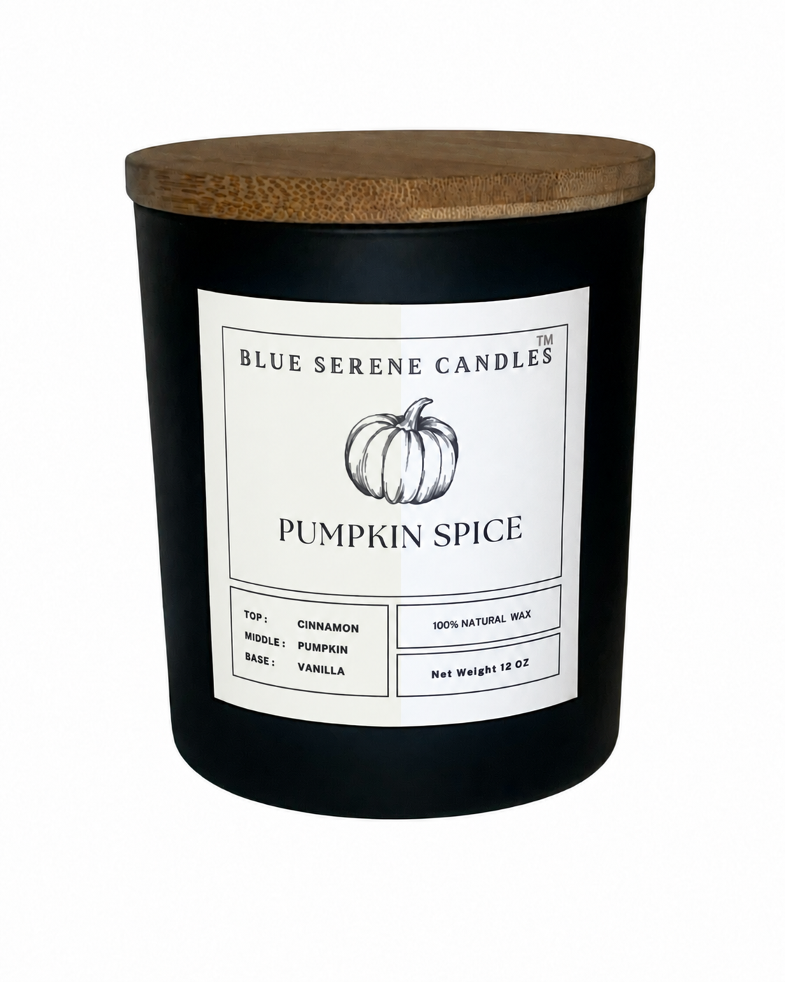 Pumpkin Spice fall candle with neutral cream-and-white label - Blue Serene Candles