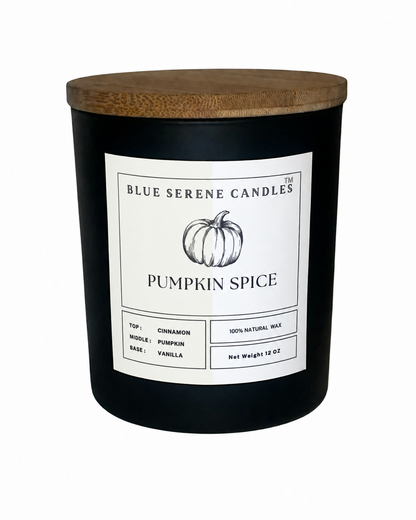 Pumpkin Spice fall candle with neutral cream-and-white label - Blue Serene Candles